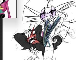 jevil_(deltarune), spamton_g_spamton, deltarune, blush, blushing_profusely