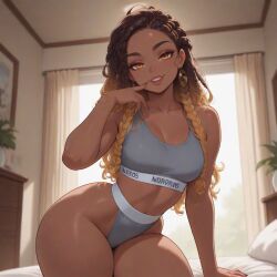 original_character, bigbizarts, amber_eyes, blonde_tips, braids