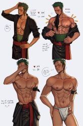 roronoa_zoro, one_piece, yoleviii, 1boy, abs