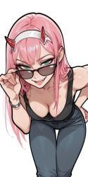 zero_two_(darling_in_the_franxx), darling_in_the_franxx, molamaxuy, 1girls, adjusting_eyewear