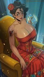 monster_(beverage), manitu, big_breasts, big_lips, cleavage