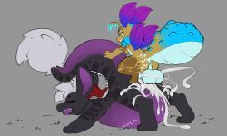 mythology, sarek_aran_desian, balls, black_body, bodily_fluids