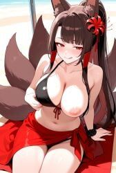 akagi_(azur_lane), azur_lane, 1girl, beach, big_breasts