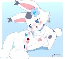 ageam_(sylvtasticalsylveon), cinnamon_(cinnamoroll), cinnamoroll, sanrio, cloudeon