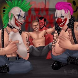halloween, ticklerdraftsman, 4boys, black_hair, clown