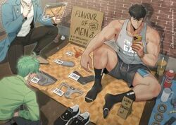 doodlefish75, anal_beads, bara, black_socks, boba_tea