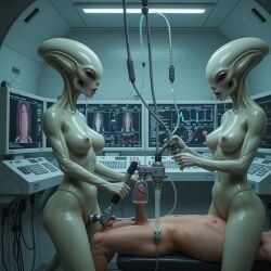 wetnightmare, 1boy, 2girls, abused_male, alien