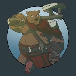 tastytoxins, anthro, axe, battle_axe, bear