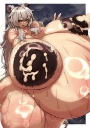 shishiro_botan, hololive, curvy, dark_nipples, gigantic_belly