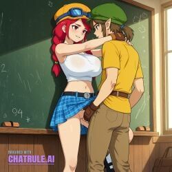 jessie_(brawl_stars), brawl_stars, 1girl, against_wall, chalkboard