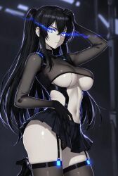 1girls, blue_eyes, breasts, long_hair, panties