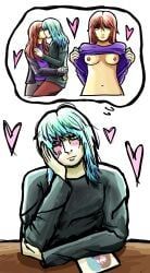 sally_face, blue_hair, love, mask, prosthesis