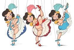 pinocchio, capcognito, 3girls, can-can, dancing