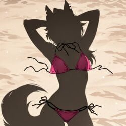 loona_(helluva_boss), beach, bikini, bikini_bottom_removed, bikini_top_removed