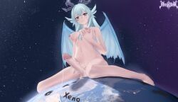 blue_hair, cum, destruction, erection, futanari