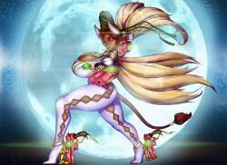 bayonetta_(cosplay), excellia_(corruption_of_champions), corruption_of_champions, big_breasts, breasts_bigger_than_head