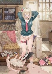 original, 1girl, arms_behind_head, arms_up, black_skirt