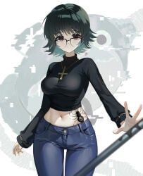 shizuku_murasaki, hunter_x_hunter, 1girl, big_breasts, black-framed_eyewear