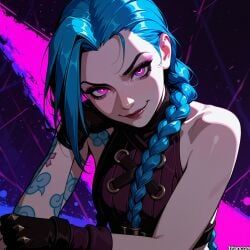 arcane_jinx, jinx_(league_of_legends), league_of_legends, (titancore), blue_hair