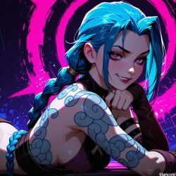 arcane_jinx, jinx_(league_of_legends), league_of_legends, (titancore), blue_hair