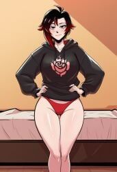 ruby_rose, rwby, 1girl, ass_visible_through_thighs, bare_legs