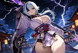 arlecchino_(genshin_impact), genshin_impact, miyuai, 1girl, architecture