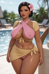 rgomez007, 1girls, belly_button, bikini, bikini_under_clothes