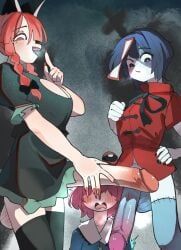 rin_kaenbyou, satori_komeiji, yoshika_miyako, touhou, touhou_project