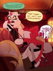 charlie_morningstar_(hazbin_hotel), vaggie_(hazbin_hotel), hazbin_hotel, 2girls, bags_under_eyes