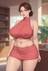rgomez007, 1girls, belly, belly_button, book_shelf