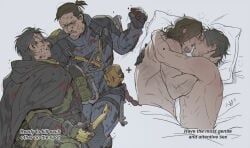 higgs_(death_stranding), sam_porter_bridges, death_stranding, 2boys, bags