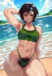 yuffie_kisaragi, morrianon, armpits, beach, bikini