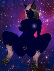 anthro, bioluminescence, black_eyes, black_eyeshadow, black_feet