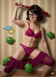 velma_dinkley, scooby-doo, baseball_bat, bra, bra_and_panties