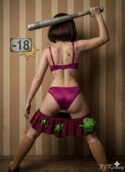 velma_dinkley, scooby-doo, baseball_bat, from_behind, pink_bra
