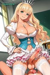 shining_wind, 1futa, 1girl, bikini_top, biting_own_lip