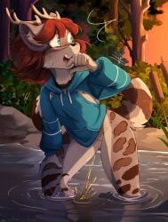 kinky_spy, anthro, antlers, blue_eyes, blush