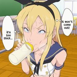 shimakaze-kun, bustybunz, 1boy, baby_bottle, blonde_hair