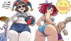 gangle_(beach_outfit), gangle_(tadc), gangle_(the_amazing_digital_circus), kinger, kinger_(tadc)