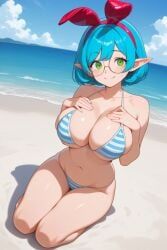 keisha_callie, indie_virtual_youtuber, bikini, blue_striped_bikini, boobs