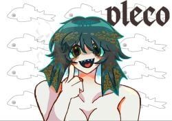 pleco-chan, breasts, happy, pleco_(fish), pointing_at_self