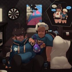 multiple_characters, background, bed, bedroom, bong