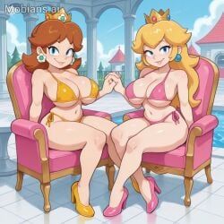 princess_daisy, princess_peach, mario_(series), nintendo, 2girls