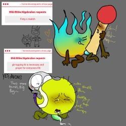 firey_(bfdi), golf_ball_(bfdi), match_(bfdi), tennis_ball_(bfdi), battle_for_dream_island