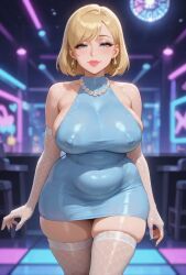 rgomez007, bangs, belly_button_visible_through_clothing, belly_fat, belly_folds