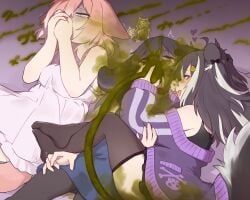 13o, 3girls, attempted_escape, blank_eyes, blush
