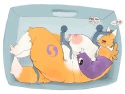 renamon, digimon, utta, 1girl, 3boys