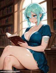sinon, sword_art_online, arlequin097, 1girl, aqua_dress
