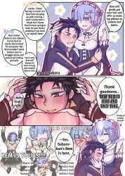 natsuki_subaru, rem_(re:zero), re:zero_kara_hajimeru_isekai_seikatsu, anime_nosebleed, breasts