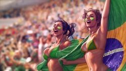 fifa, world_cup, 2girls, abs, big_breasts